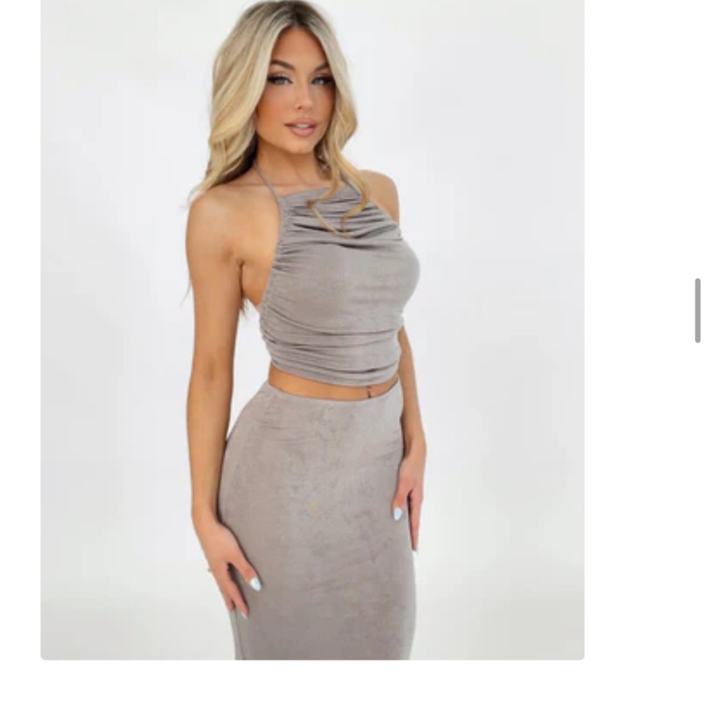 Never Worn- Elegant Gray Women's Skirt and Top Set